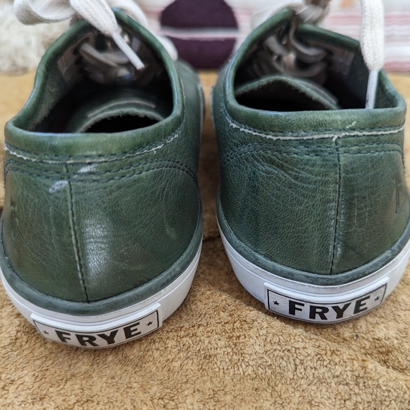 Frye Betty Low Lace Leather Sneakers Olive Size 6.5 Like New - Picture 5 of 11
